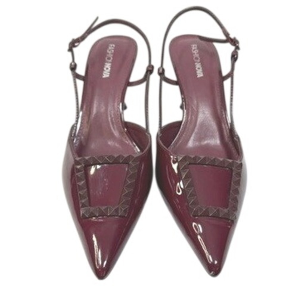 Fashion Nova Patent Slingback Pumps Studded Buckle Pointed Toe Burgundy Size 8.5